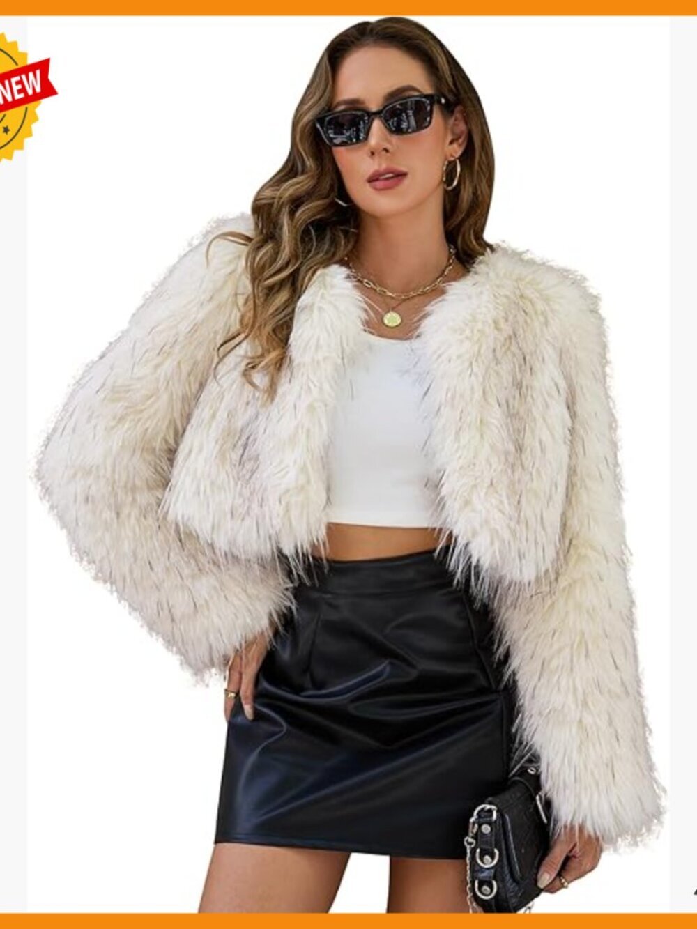 Faux Fur Cropped Jacket Open Front Long Sleeve Winter Coat